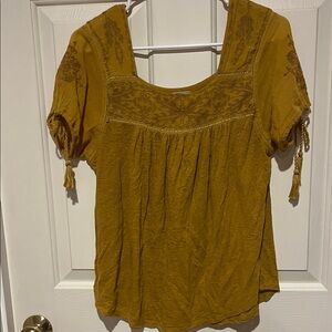 Lucky Brand Mustard Embroidered Blouse